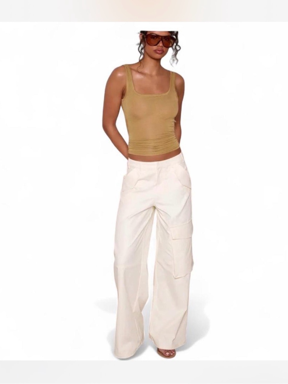 Princess Polly Wide-Leg Cargo Pants in Cream